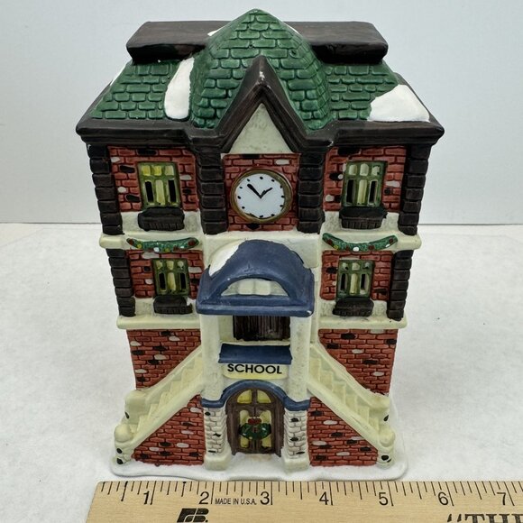 Vintage Holiday Expressions Illuminated Ceramic Schoolhouse Dual Stairs 7.5" - Picture 10 of 14